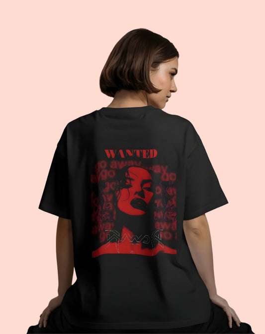 "WANTED" Noir Street Graphic Oversized Down  Shoulder T-shirt